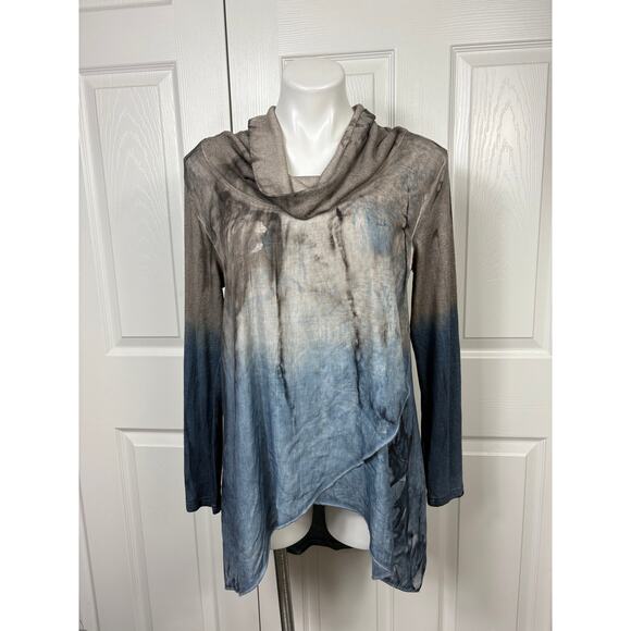 Fleur de Lis Sweaters - Fleur De Lis Blue Gray Ombre Cowl Neck Tunic Sweater Sz S Linen Blend Tulip Hem